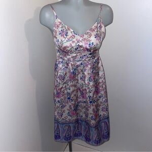 See By Chloe Dress Mini Spaghetti Strap Floral Pink Blue Silk Size 4